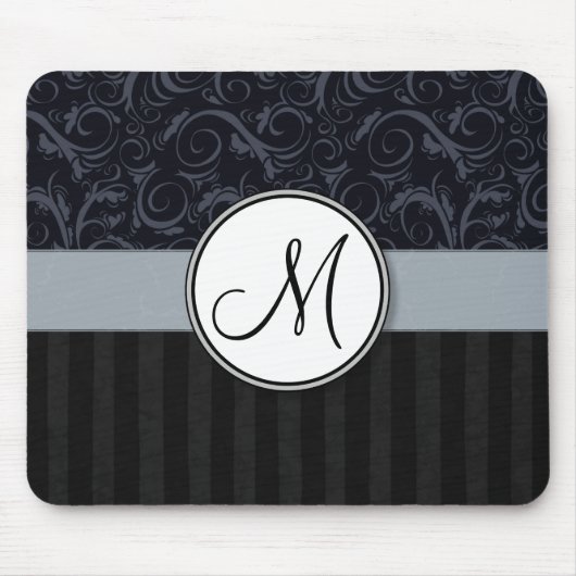 Blauwe en zwarte Florale vleugels, strepen met mon Muismat (Voorkant)