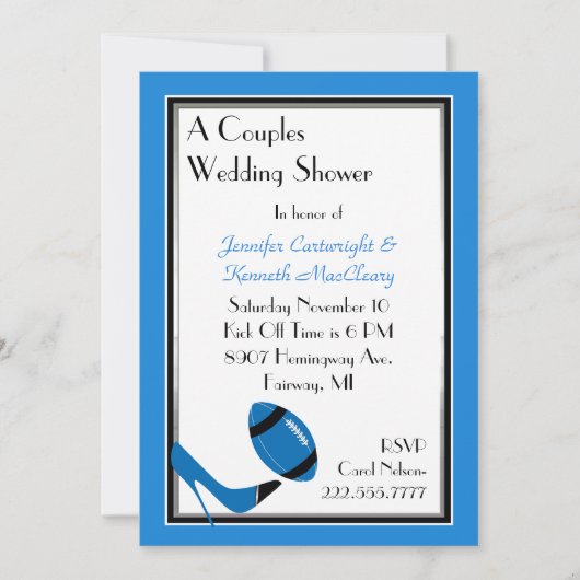 Blauwe en zwarte Football - Uitnodiging voor weduw (Voorkant)