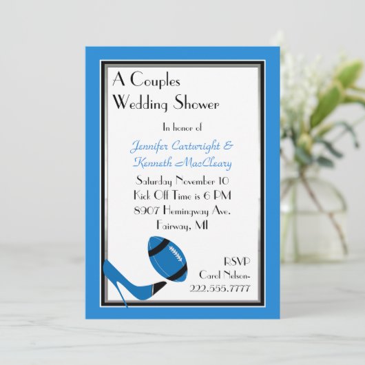 Blauwe en zwarte Football - Uitnodiging voor weduw (Staand voorkant)