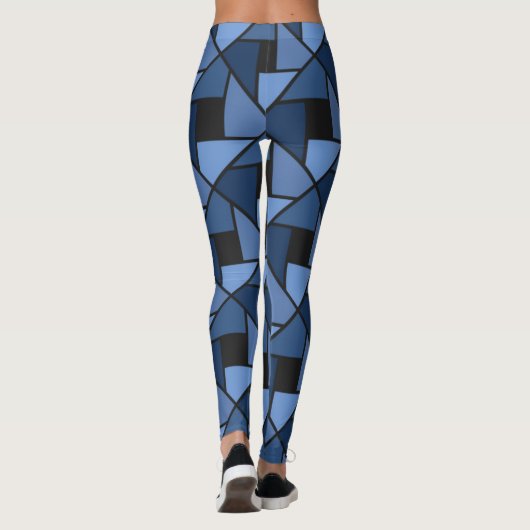Blauwe en zwarte geometrische Yoga-mieren Leggings (Achterkant)