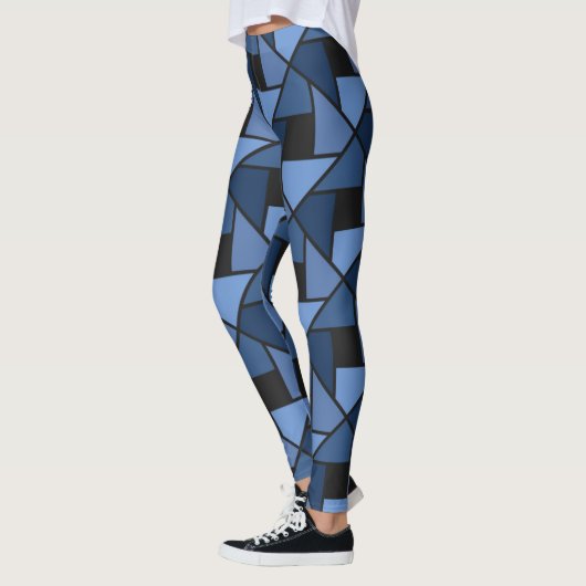 Blauwe en zwarte geometrische Yoga-mieren Leggings (Links)
