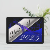 Blauwe en zwarte Graduation Party Kaart (Staand voorkant)