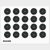 Blauwe en zwarte-grijze deelkunst ronde sticker (Vel)