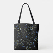 Blauwe en zwarte-grijze deelkunst tote bag (Achterkant)