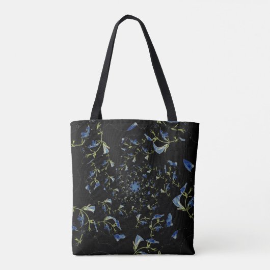 Blauwe en zwarte-grijze deelkunst tote bag (Achterkant)