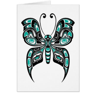 Blauwe en zwarte Haida Spirit Butterfly op wit
