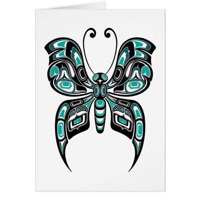 Blauwe en zwarte Haida Spirit Butterfly op wit (Voorkant)
