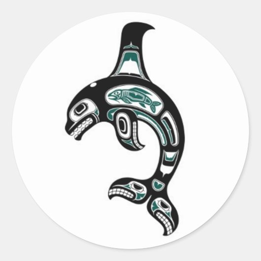 Blauwe en zwarte Haida Spirit Killer Whale Ronde Sticker (Voorkant)