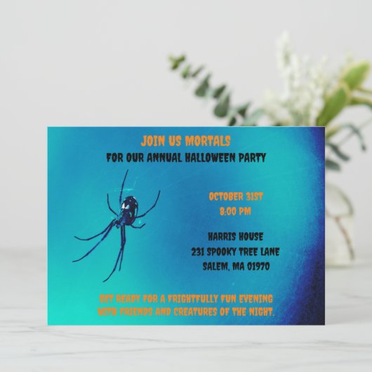 Blauwe en zwarte Halloween Scary Black Spider Kaart (Staand voorkant)