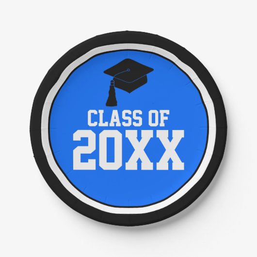 Blauwe en zwarte-jaarscolleur papieren bordje (Voorkant)