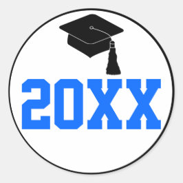 Blauwe en zwarte-jaarscolleur ronde sticker