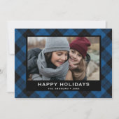 Blauwe en zwarte kerstfoto van Tartan Feestdagenkaart (Voorkant)
