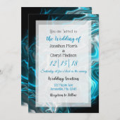 Blauwe en zwarte marmer Fluid Art Weddenschap Kaart (Voorkant / Achterkant)