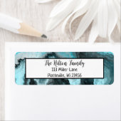 Blauwe en zwarte marmervochtige kunst etiket (Insitu)