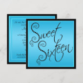 Blauwe en zwarte parels zoete zestien uitnodiging (Voorkant / Achterkant)