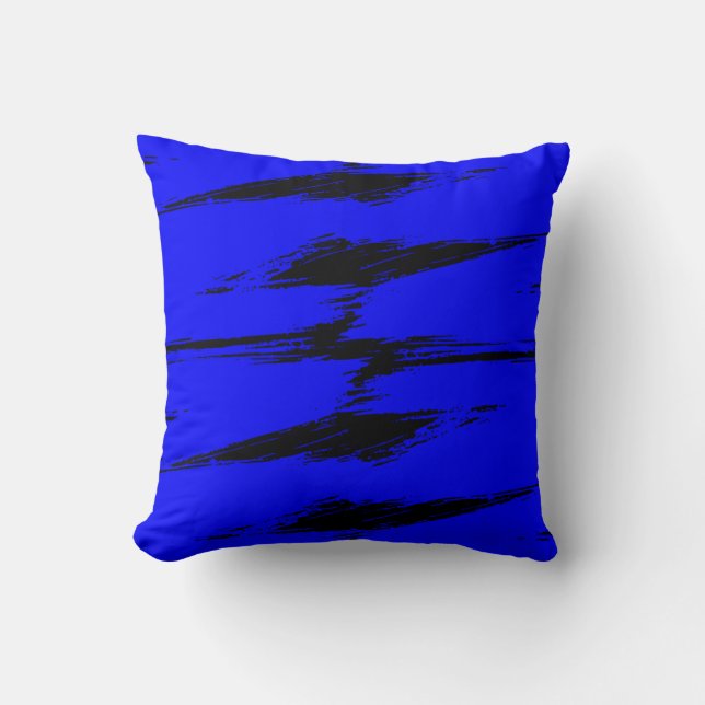 Blauwe en zwarte penseellijnverf kussen (Voorkant)