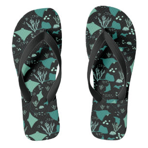 Blauwe en zwarte pijlroggen en koraalrifprint teenslippers