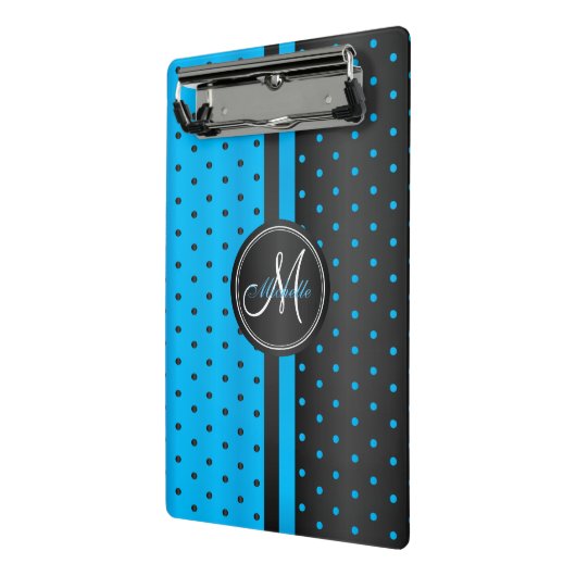 Blauwe en zwarte Poolse stippen - Monogram Mini Klembord (Angled2)