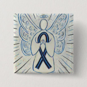 Blauwe en zwarte Ribbon Awareness Angel Pin Vierkante Button 5,1 Cm