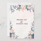 Blauwe en zwarte roze Lijst Waterverf bruiloft Kaart (Achterkant)