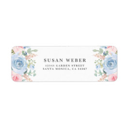 Blauwe en zwarte roze waterverf florale uitnodigin etiket