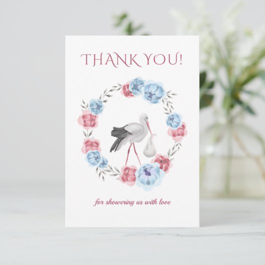 Blauwe en zwarte roze Waterverf Hartelijk dank Bedankkaart (Staand voorkant)