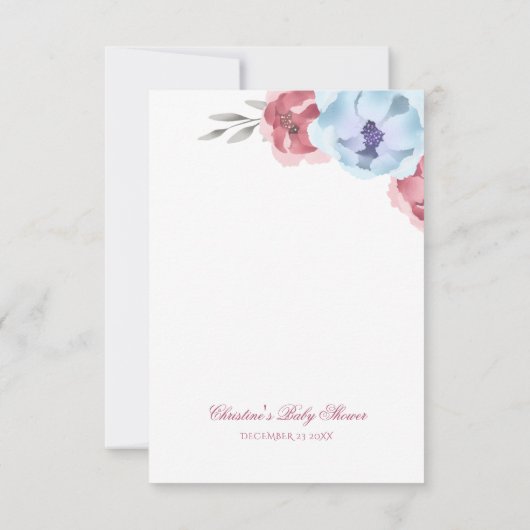 Blauwe en zwarte roze Waterverf Hartelijk dank Bedankkaart (Achterkant)