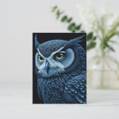 Blauwe en zwarte serieuze Uil Briefkaart (Staand voorkant)