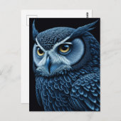 Blauwe en zwarte serieuze Uil Briefkaart (Voorkant / Achterkant)