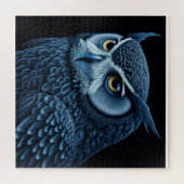Blauwe en zwarte serieuze Uil Legpuzzel (Horizontaal)