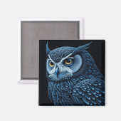 Blauwe en zwarte serieuze Uil Magneet (Voorkant / Achterkant)