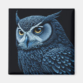 Blauwe en zwarte serieuze Uil Magneet (Voorkant)