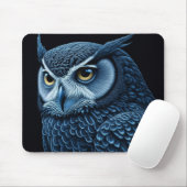 Blauwe en Zwarte Serieuze Uil Muismat (Met muis)