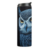 Blauwe en Zwarte Serieuze Uil Thermosbeker (Gedraaid links)