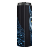 Blauwe en Zwarte Serieuze Uil Thermosbeker (Achterkant)