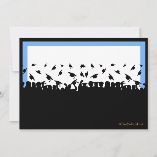 Blauwe en zwarte Silhouette Graduette Party Kaart (Achterkant)