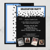 Blauwe en zwarte Silhouette Graduette Party Kaart (Voorkant / Achterkant)