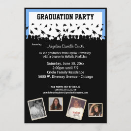 Blauwe en zwarte Silhouette Graduette Party Kaart