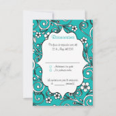 Blauwe en zwarte Spaanse Quinceañera RSVP-kaart Kaart (Voorkant)