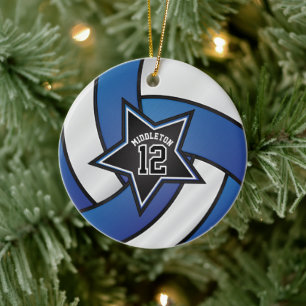Blauwe en zwarte Star Volleyball 🏐 Keramisch Ornament
