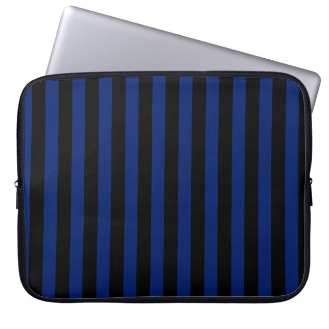 Blauwe en zwarte strepen van snoep laptop sleeve (Voorkant)
