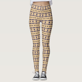 Blauwe en zwarte tribale patronen op kaki kleur leggings