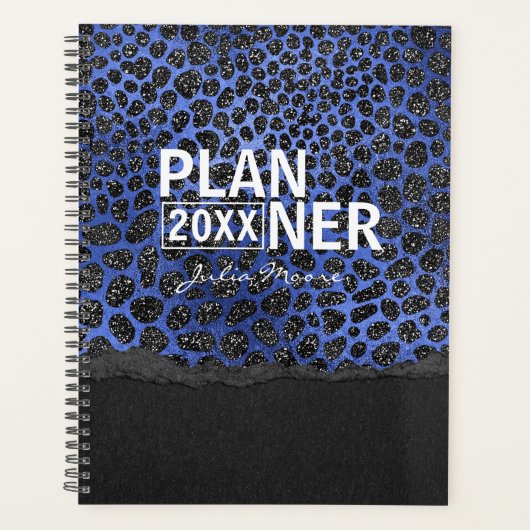 Blauwe en zwarte vlekken patroon gepersonaliseerd planner (Voorkant)