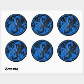 Blauwe en zwarte vliegende Yin Yang-draken Ronde Sticker (Vel)