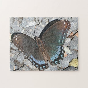 Blauwe en zwarte vlinderfoto sluiten legpuzzel