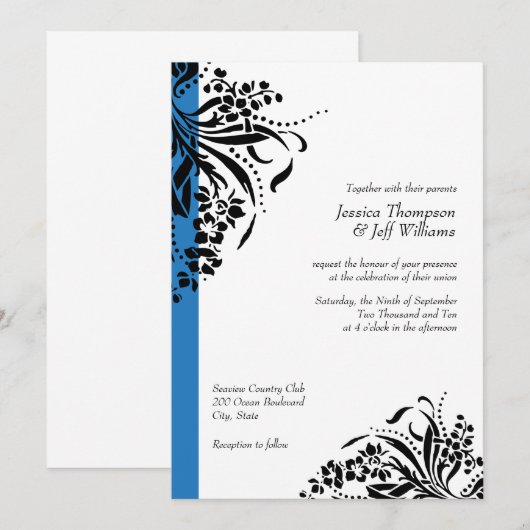 Blauwe en zwarte Vlurische bruiloft Kaart (Voorkant / Achterkant)