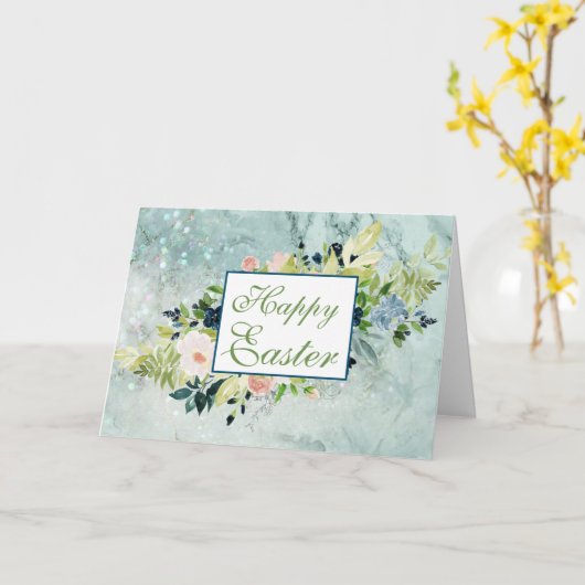 Blauwe en zwarte Waterverf Spring Bouquet-paasen Kaart (Gele Bloem)