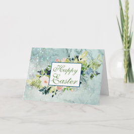 Blauwe en zwarte Waterverf Spring Bouquet-paasen Kaart