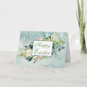 Blauwe en zwarte Waterverf Spring Bouquet-paasen Kaart (Voorkant)