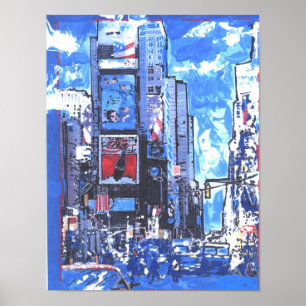 blauwe en zwarte waterverf tijden vierkant nyc poster